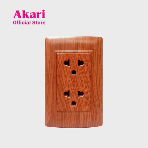 Akari 2 Gang Universal Socket With Grounding - Wooden (AWD-202WI)