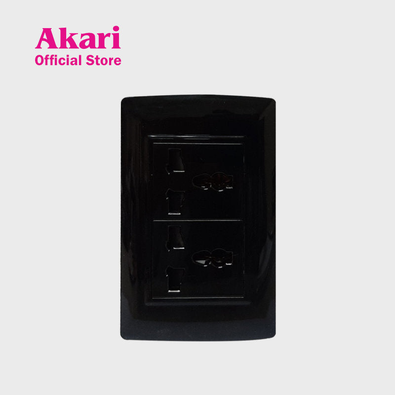 Akari 2 Gang Multipurpose Socket - Black (AWD-204BI)