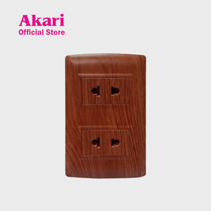 Akari 2 Gang 2 Pin Universal Socket - Wooden (AWD-201WI)