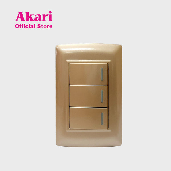 Akari 3 Gang 1 Way Switch - Gold (AWD-103GI)
