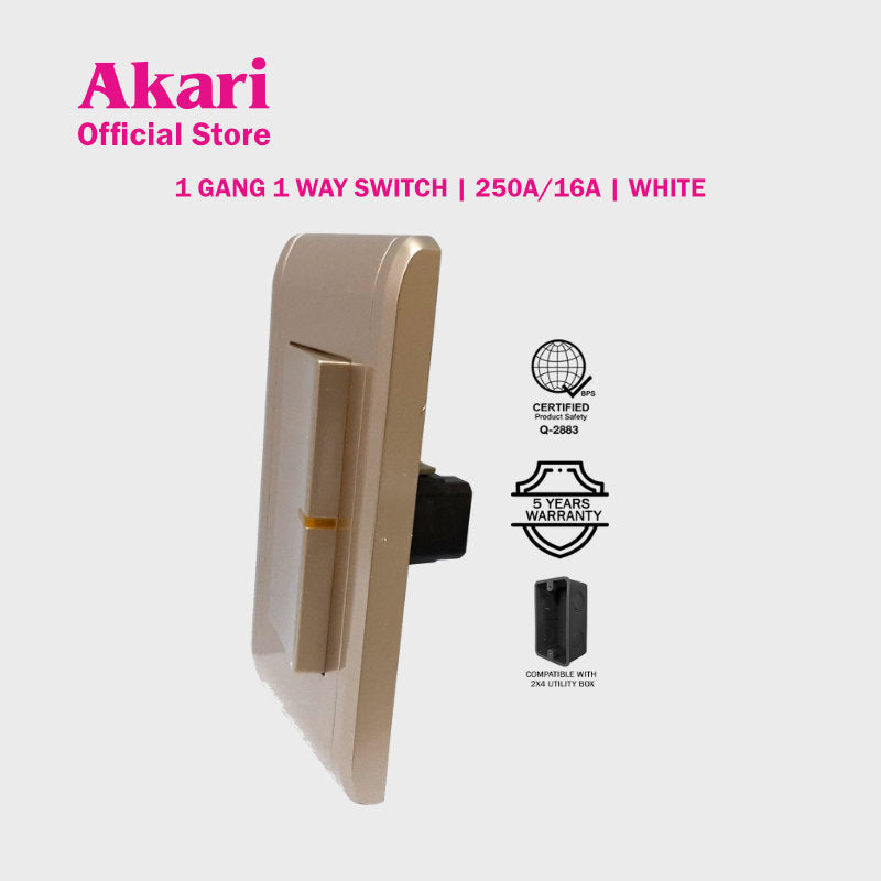Akari 1 Gang 1 Way Switch 250V / 16A, V Series, Gold (AWD2014V(G ...