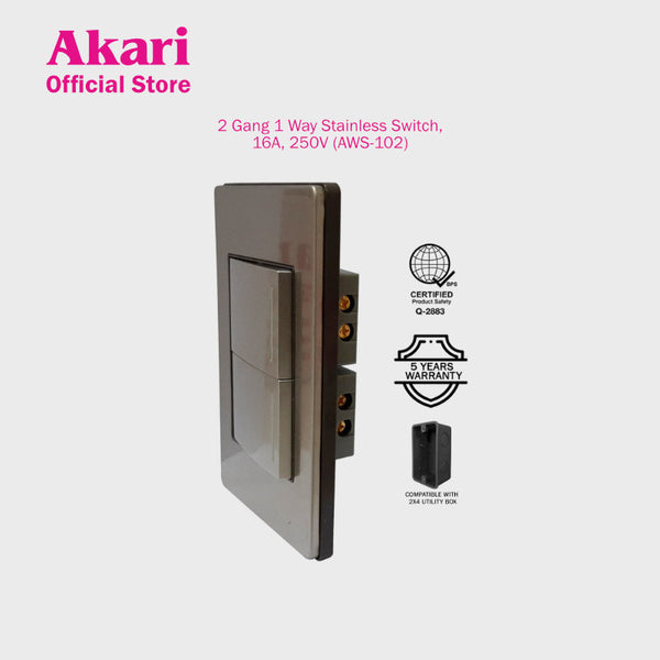 Akari 2 Gang 1 Way Steel Switch (AWS-102)