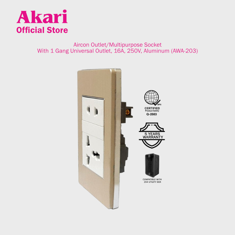Akari Aircon Outlet/Multipurpose Socket with 1 Gang Universal Outlet ...