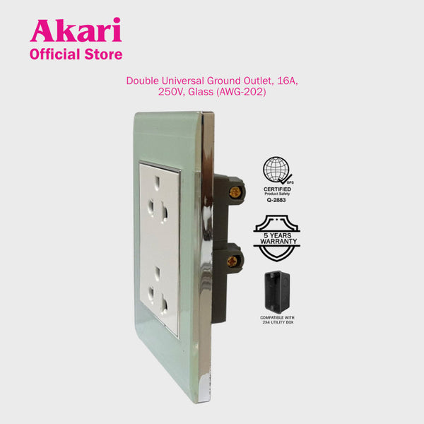 Akari Double Universal Ground Outlet, 16A, 250V, Glass (AWG-202)