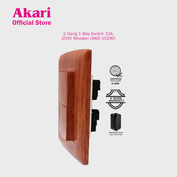 Akari 2 Gang 1 Way Switch - Wooden (AWD-102WI)