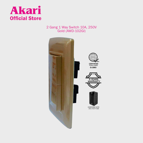 Akari 2 Gang 1 Way Switch - Gold (AWD-102GI)