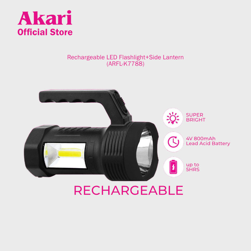 Akari Rechargeable Flashlight w/ Side Lantern (ARFL-K7788)