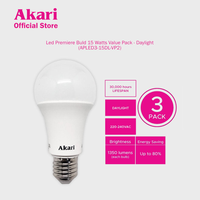 Akari B1G1:  LED Premiere Bulb 15Watts Value Pack - Daylight + FREE APLED3-15DL