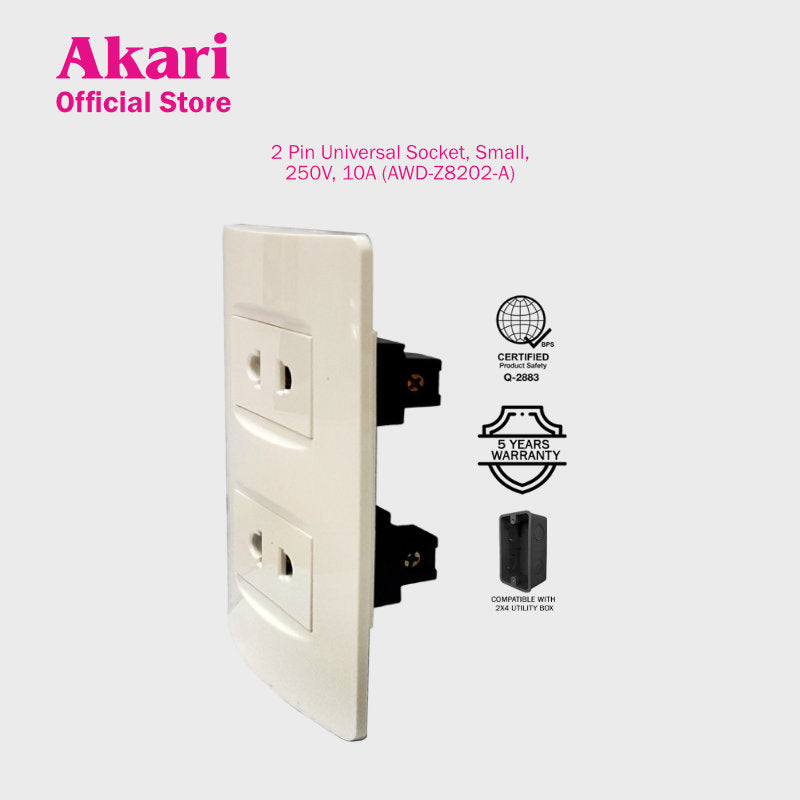 Akari 2 Pin Universal Socket, Small, 250V, 16A (AWD-Z8202)