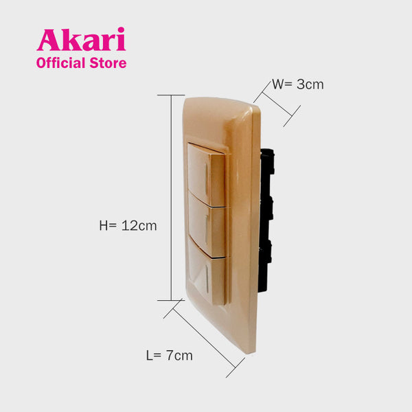 Akari 3 Gang 1 Way Switch - Gold (AWD-103GI)