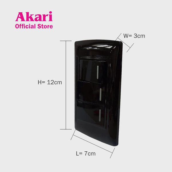 Akari 3 Gang 1 Way Switch - Black (AWD-103BI)