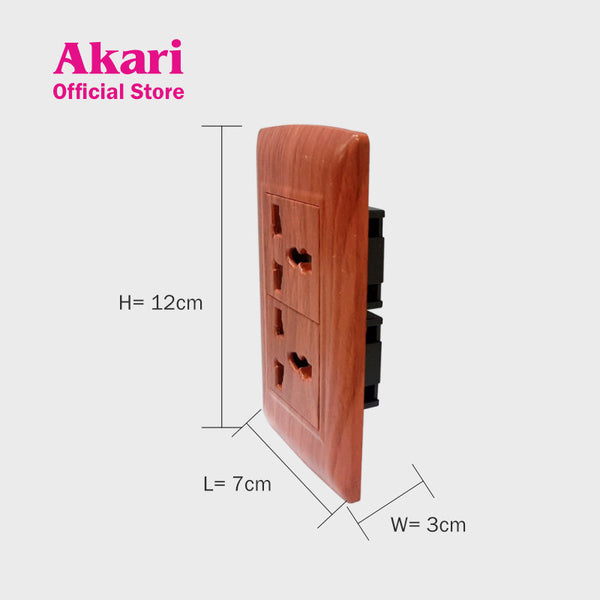 Akari 2 Gang Multipurpose Socket - Wooden (AWD-204WI)