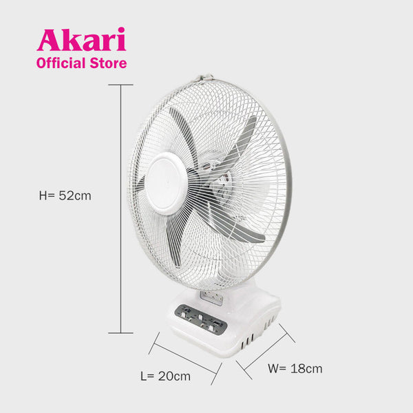 Akari 14" Rechargeable Oscillating Fan with LED Night Light (ARF-5314F)
