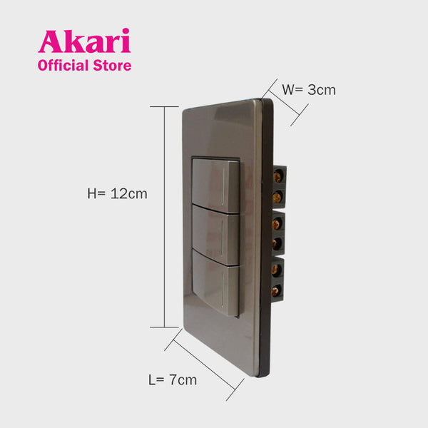 Akari 3 Gang 1 Way Steel Switch (AWS-103)