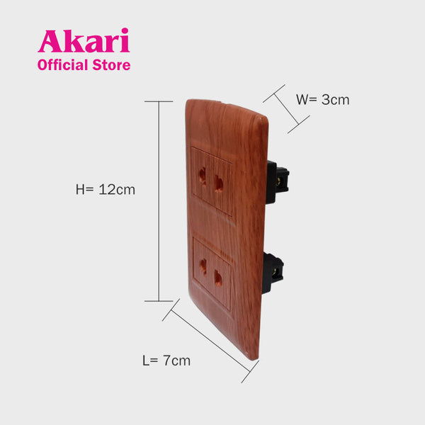 Akari 2 Gang 2 Pin Universal Socket - Wooden (AWD-201WI)