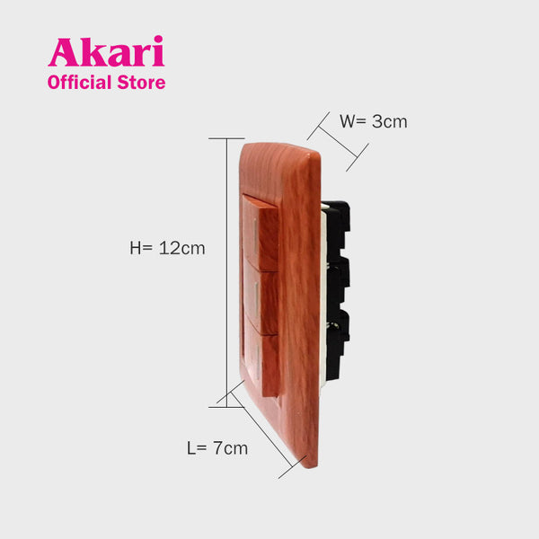 Akari 3 Gang 1 Way Switch - Wooden (AWD-103WI)