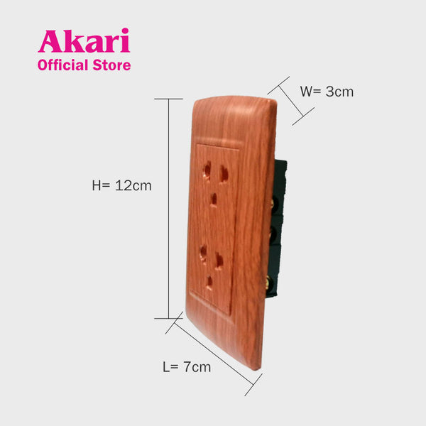 Akari 2 Gang Universal Socket With Grounding - Wooden (AWD-202WI)