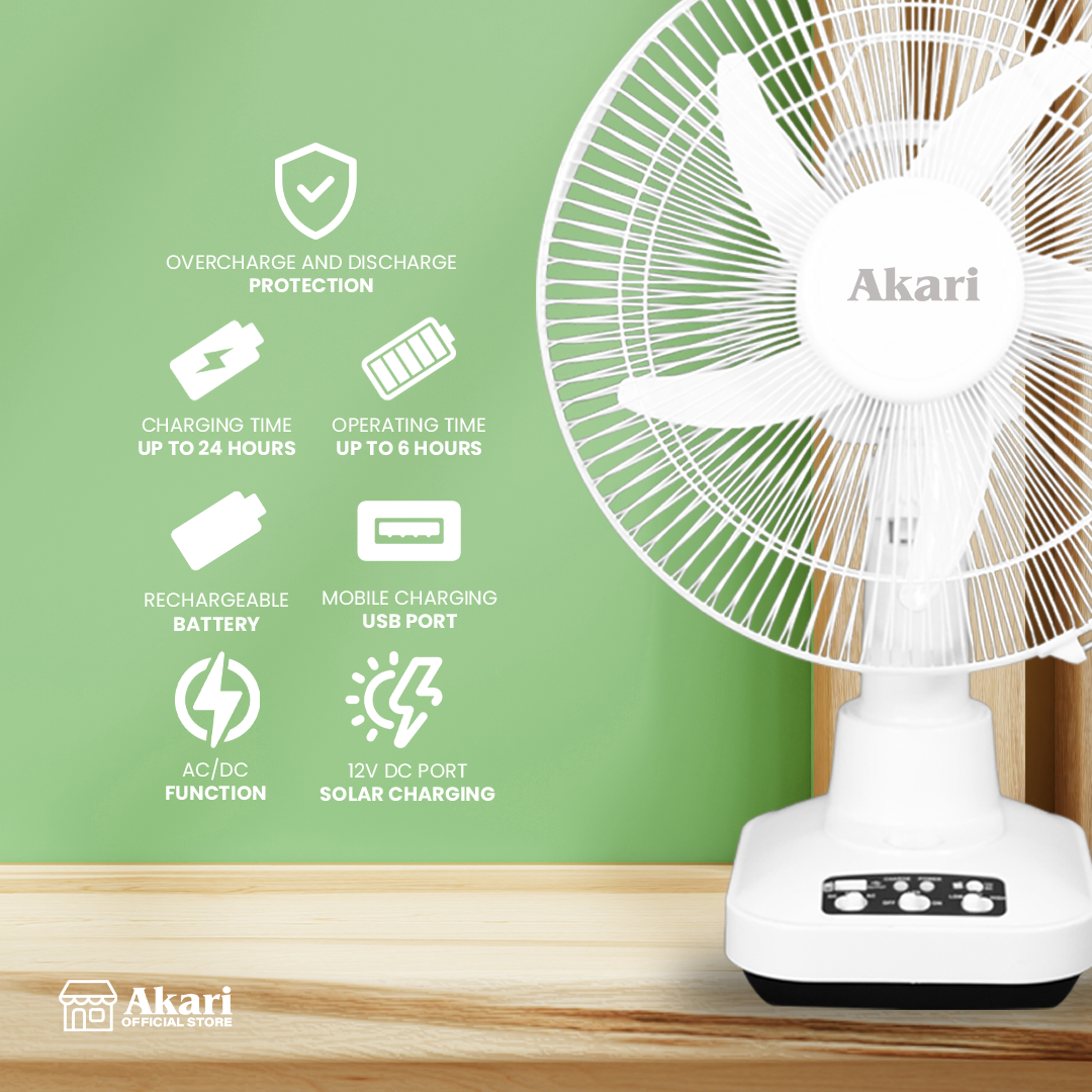 Akari 12" 20W Rechargeable Oscillating Fan (ARF-5313F)