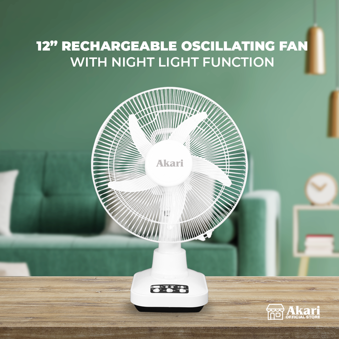 Akari 12" 20W Rechargeable Oscillating Fan (ARF-5313F)