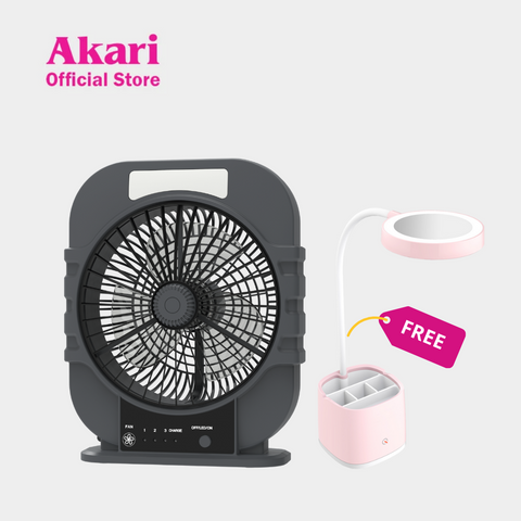 Akari 8" Rechargeable Oscillating Desk Fan with LED Night Light (ARF-3509G)