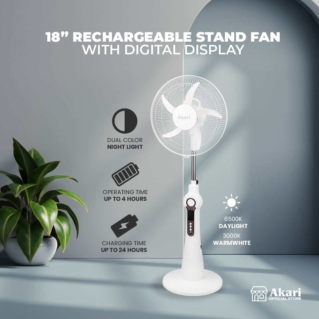 Akari 18” 40W Rechargeable Stand Fan with Digital Display (ARSF-5538F)