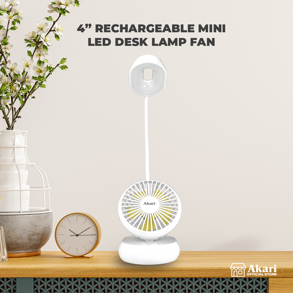 Akari 4” Rechargeable Mini LED Desk Lamp Fan (ADL-5032F)