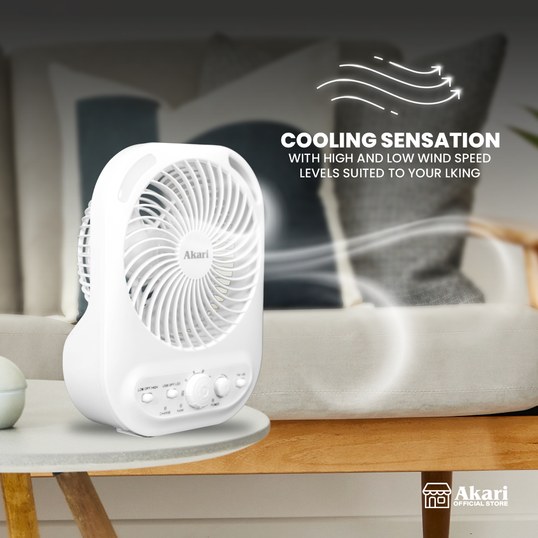 Akari 6" Rechargeable Box Fan with Radio and Night Light (ARBF-5511R)