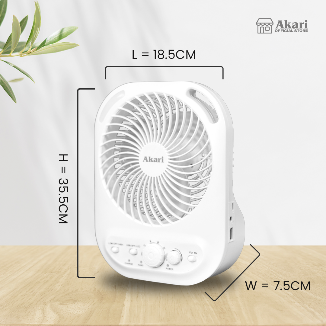 Akari 6" Rechargeable Box Fan with Radio and Night Light (ARBF-5511R)