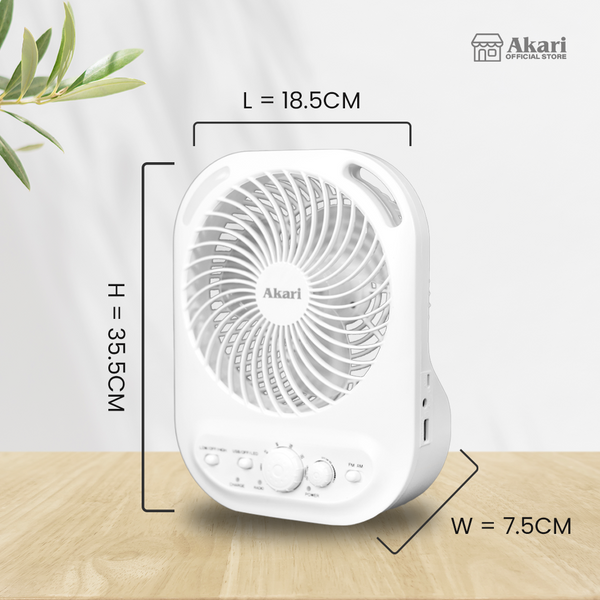 Akari 6" Rechargeable Box Fan with Radio and Night Light (ARBF-5511R)