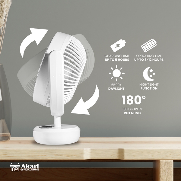 Akari B1G1: 8" Rechargeable Oscillating Desk Fan + Akari 6” Rechargeable Desk fan