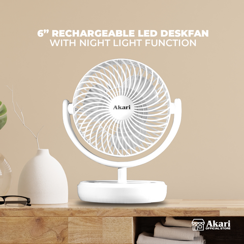 Akari 6” Rechargeable LED Deskfan with Night Light Function (ARF-606)