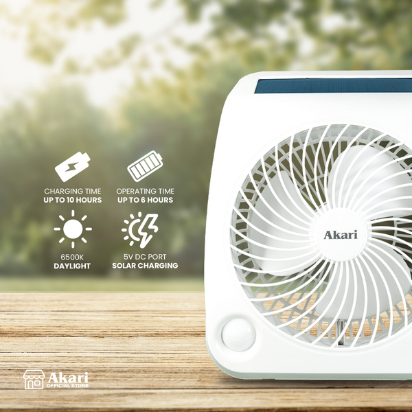 Akari Rechargeable Fan with 1W Solar Panel 7" (ARF-3721G)