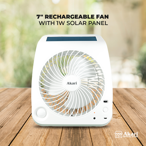 Akari Rechargeable Fan with 1W Solar Panel 7" (ARF-3721G)