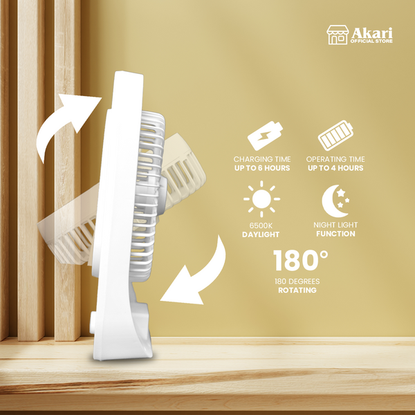 Akari 8" Rechargeable Square Fan with LED  (ARF-8018)