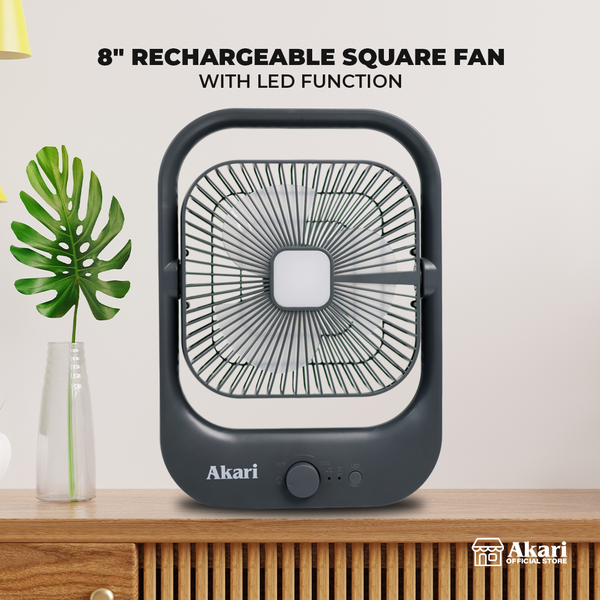 Akari 8" Rechargeable Square Fan with LED  (ARF-8018)