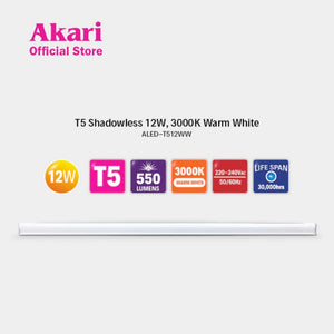 *Akari T5 Shadowless 12 Watts - Warm White (ALED-T512WW)