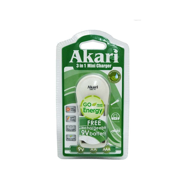 Akari 3 in 1 Mini Battery Charger With FREE1x9V Battery (ARBC-9V)