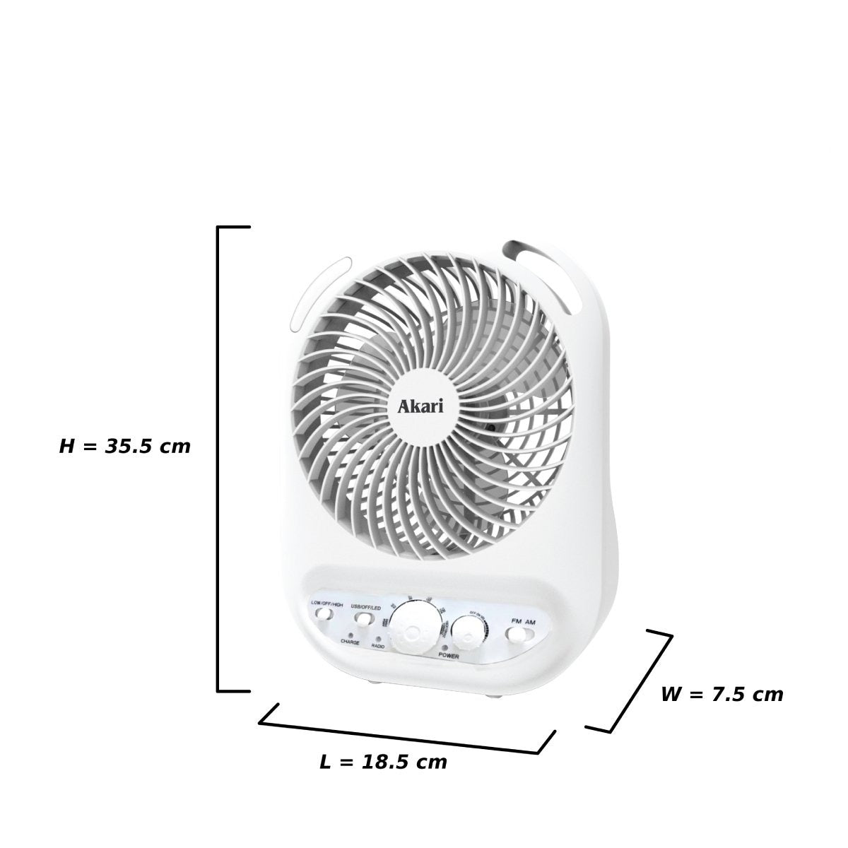 Akari 6" Rechargeable Box Fan with Radio and Night Light (ARBF-5511R)