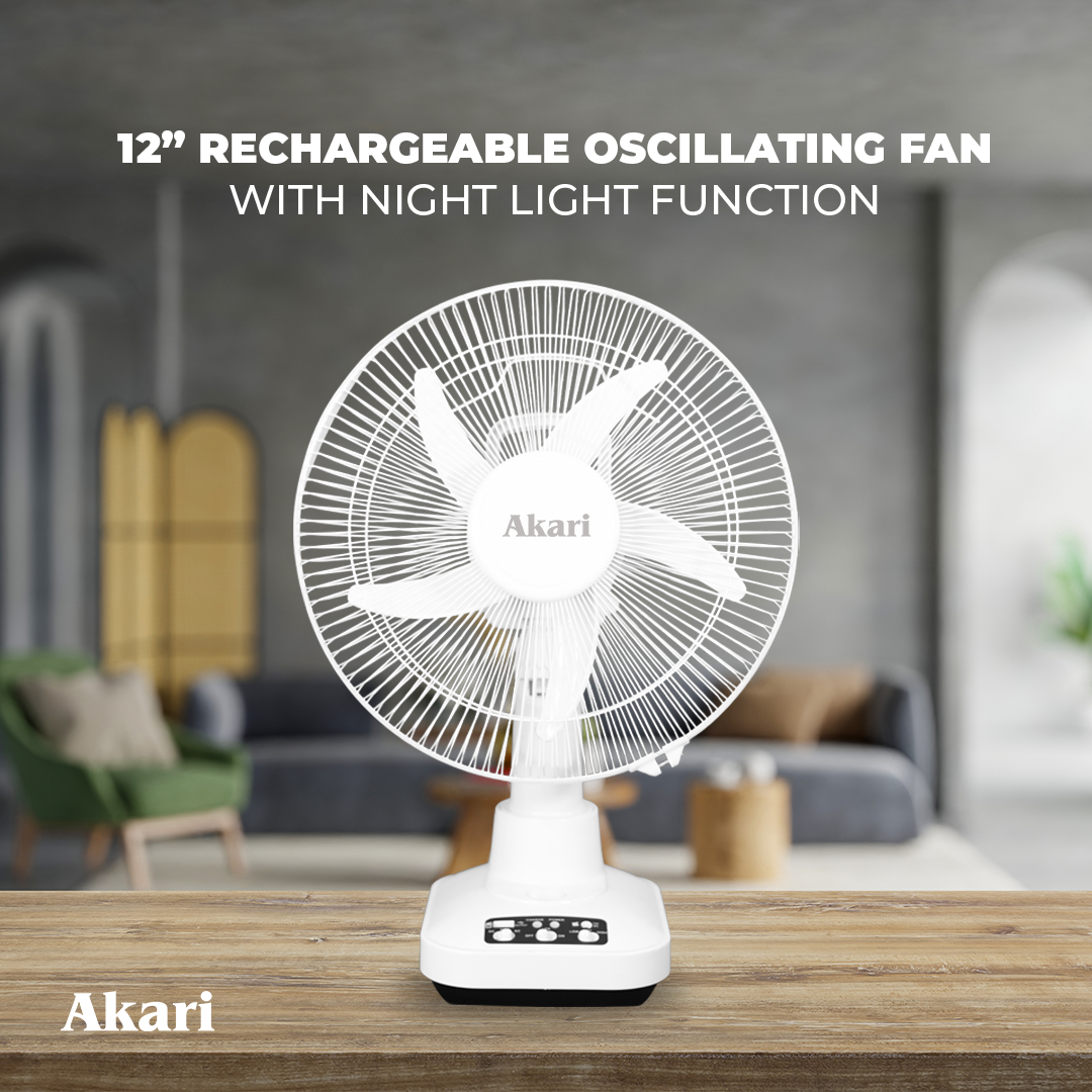 Akari 12" 20W Rechargeable Oscillating Fan (ARF-5313F)