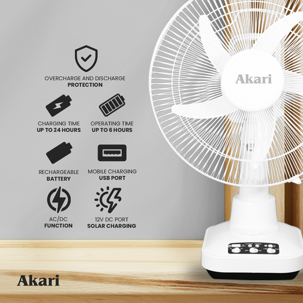 Akari 12" 20W Rechargeable Oscillating Fan (ARF-5313F)