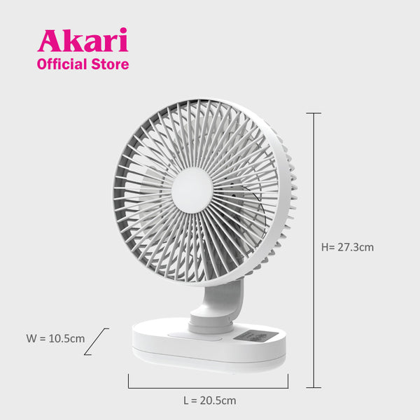 Akari 8" Rechargeable Fan with LED Night Light (ARF-8008)