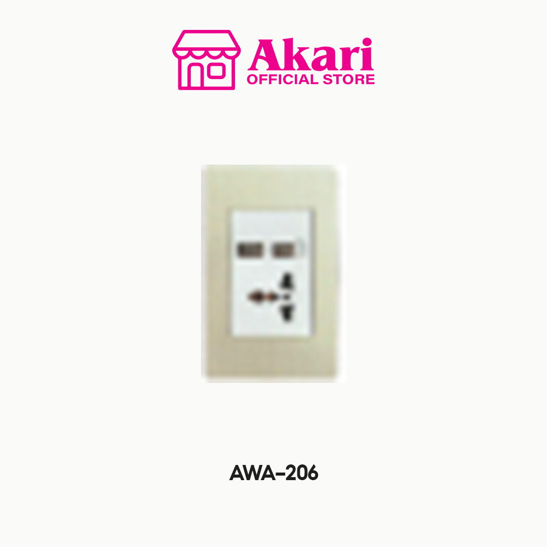 Akari Multipurpose Outlet with 2 USB - Aluminum (AWA-206)