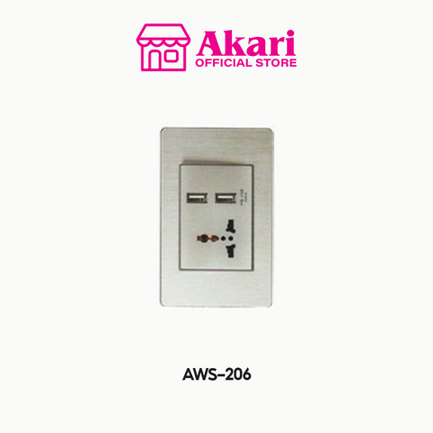 Akari Multipurpose Outlet with 2 USB - Steel (AWS-206)