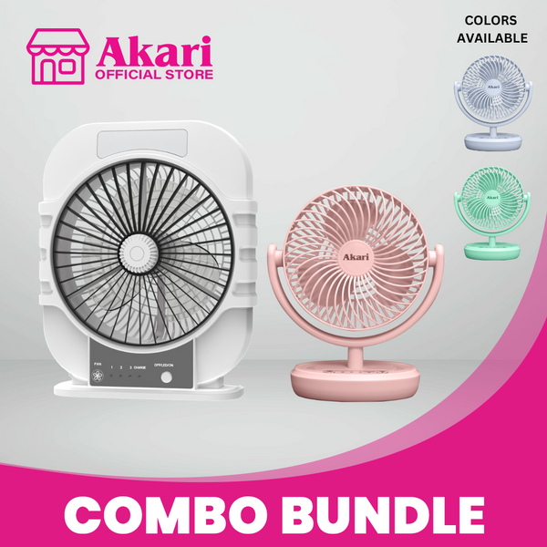Akari B1G1: 8" Rechargeable Oscillating Desk Fan + Akari 6” Rechargeable Desk fan