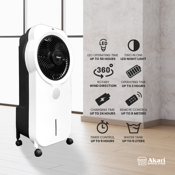 Akari Rechargeable Air Cooler with Purifier and LED Night Light (ARFC-12C)