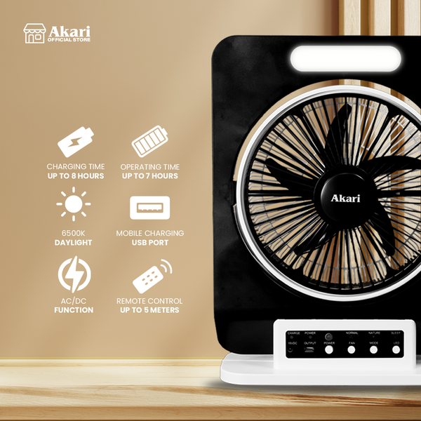 Akari 12" Rechargeable Jumbo Box Fan w/ LED Light (ARBF-5913)