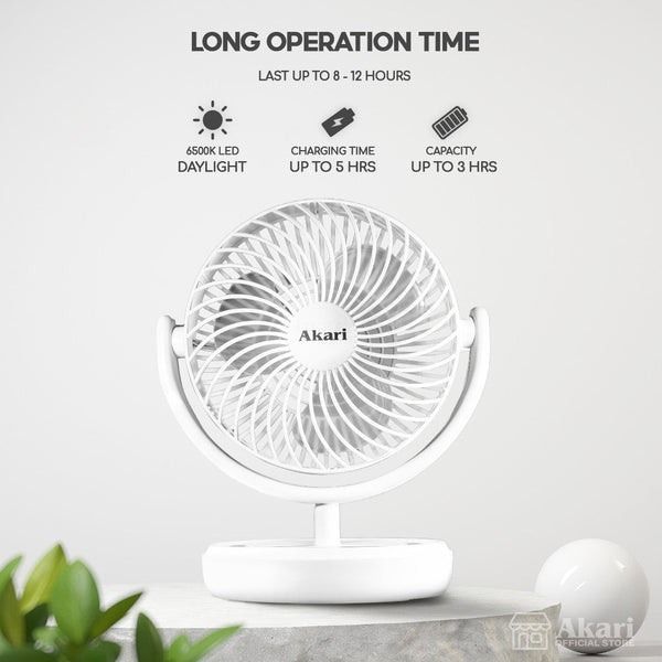 Akari B1T1: 6" Rechargeable Fan with 8W LED