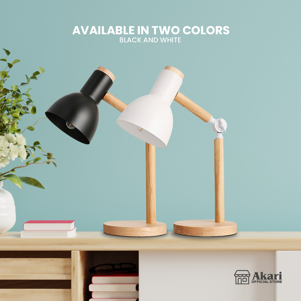 White and wood desk sales lamp